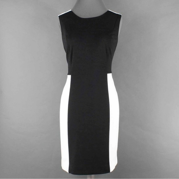 159. Chico's Sz 2 Black White Colorblock Poly Spandex Della Dress - Picture 1 of 6